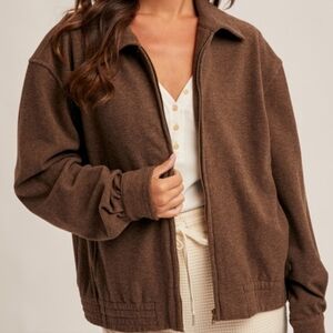 Heavy Weight Brushed Jersey Zip Jacket Brown